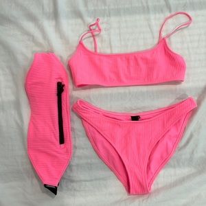 Hot Pink Ribbed Triangl Bikini